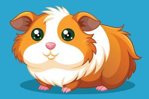 An adorable cartoon guinea pig resting happily against a bright blue background, showcasing its fluffy fur and expressive eyes vector