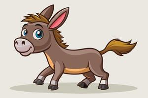 Cute cartoon donkey character standing on a plain background with a playful expression and lively posture during daytime vector
