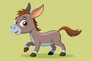 Cute cartoon donkey standing cheerfully against a light green background, showcasing its friendly demeanor and playful expression vector