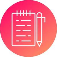 A notebook and pen icon on a pink circle vector