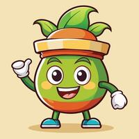 Cheerful green cartoon character with a smiling face and playful attitude waving in a bright, simple background vector