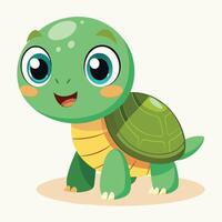 Cute cartoon turtle character with big eyes standing on a light background, smiling joyfully in a playful pose vector
