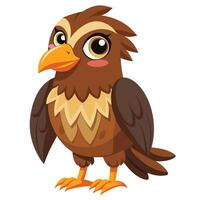 Cheerful cartoon bird character with large eyes and vibrant feathers stands proudly, showcasing its playful design in a whimsical style vector