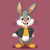Animated gray rabbit character dressed in casual clothing poses happily against a solid background with a cheerful expression vector
