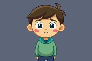 A cartoon boy with a sad expression stands alone against a plain background, reflecting feelings of loneliness or disappointment vector