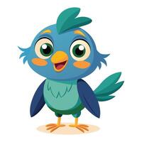 A cheerful cartoon bird with big eyes and vibrant colors stands friendly, ready to engage with viewers in a whimsical environment vector