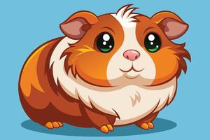Cute cartoon guinea pig with bold colors on a bright blue background, showcasing a joyful expression and fluffy appearance in a playful pose vector