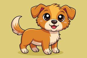 Cute cartoon dog with a happy expression and fluffy fur posing against a simple yellow background vector