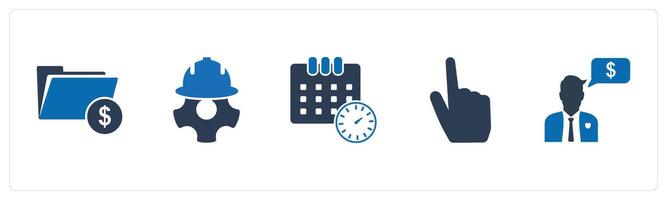 A set of 5 Mix icons as invoice folder, mechanic, schedule vector