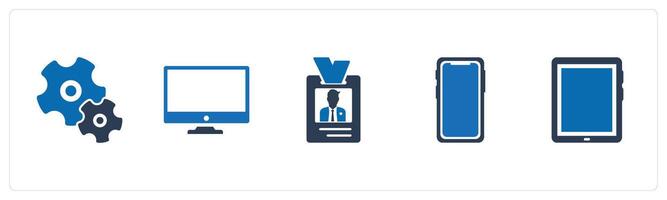 A set of 5 Mix icons as configuration, desktop, id card vector