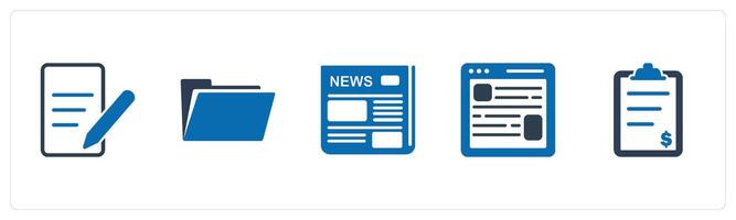 A set of 5 Mix icons as edit document, folder, newspaper vector