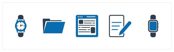 A set of 5 Mix icons as wrist watch, folder, web page vector