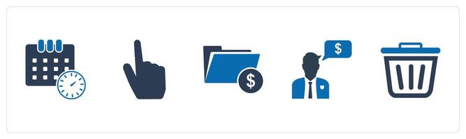 A set of 5 Mix icons as schedule, raise finger, invoice folder vector