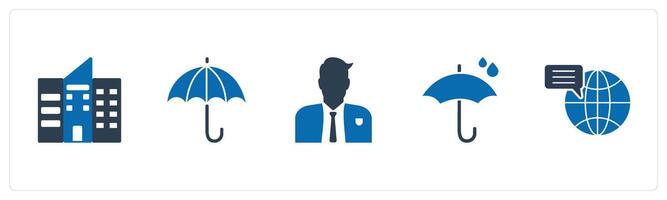 A set of 5 Mix icons as building, umbrella, male vector