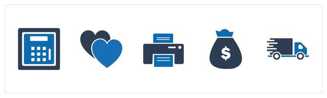 A set of 5 Mix icons as locker, in love, printer vector