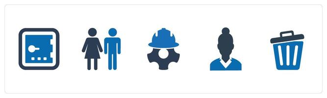 A set of 5 Mix icons as weighing scale, man woman, mechanic vector