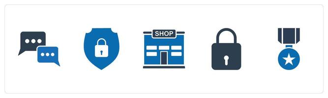 A set of 5 Mix icons as chat, security lock, shop vector