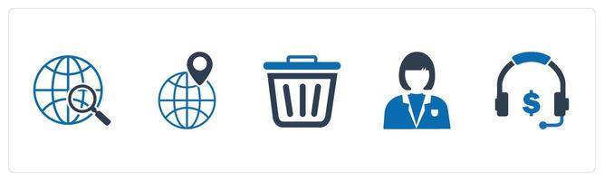 A set of 5 Mix icons as serach location, global location, trash vector