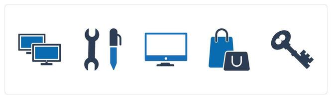 A set of 5 Mix icons as television, hand tool, desktop vector