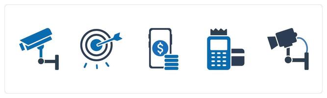 A set of 5 Mix icons as cctv, target, investment vector