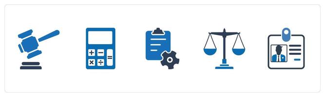 A set of 5 Mix icons as law, calculator, clipboard settings vector