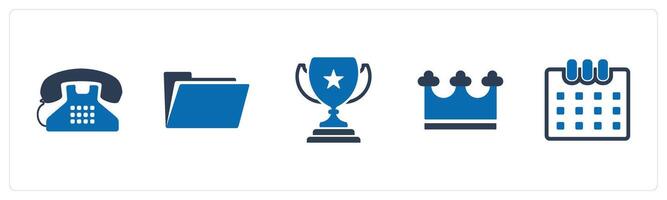 A set of 5 Mix icons as landline, folder, trophy vector