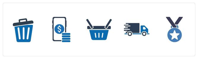 A set of 5 Mix icons as trash, investment, basket vector