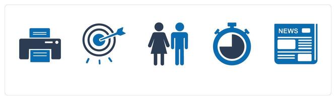 A set of 5 Mix icons as printer, target, man woman vector