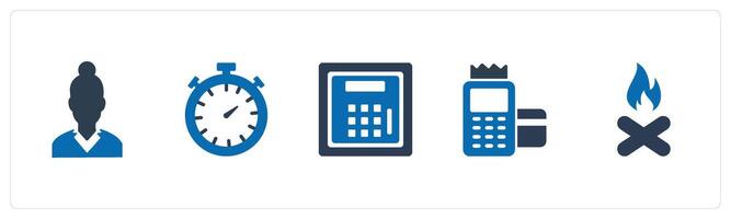 A set of 5 Mix icons as lady with bun, timer, locker vector