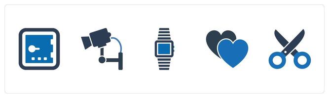 A set of 5 Mix icons as weighing machine, cctv, smart watch vector