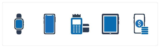 A set of 5 Mix icons as smart band, mobile screen, card swipe machine vector