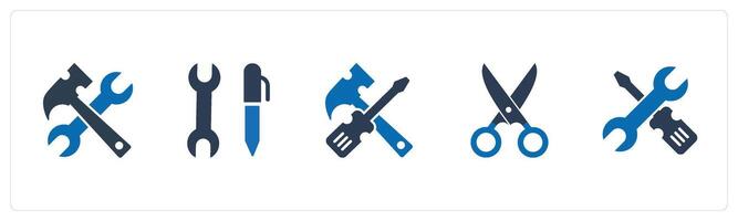 A set of 5 Mix icons as hand tool, repair tool, scissor vector