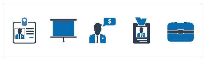 A set of 5 Mix icons as identity card, projector screen, accountant vector