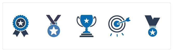 A set of 5 Mix icons as star badge, star medal, trophy vector
