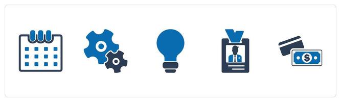 A set of 5 Mix icons as calendar, configuration, idea bulb vector