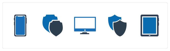 A set of 5 Mix icons as mobile screen, security shield, desktop vector