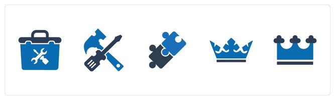A set of 5 Mix icons as repair tool box, repair tool, blocks vector