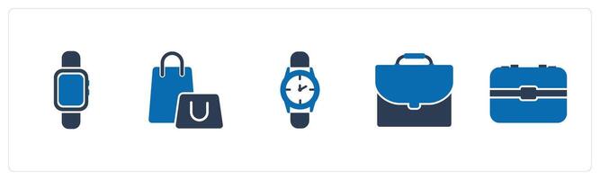 A set of 5 Mix icons as smart band, shopping bag, wrist watch vector