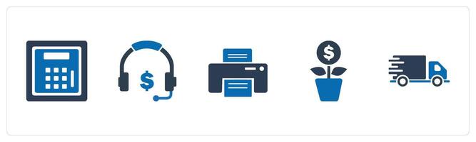 A set of 5 Mix icons as locker, headphone cost, printer vector