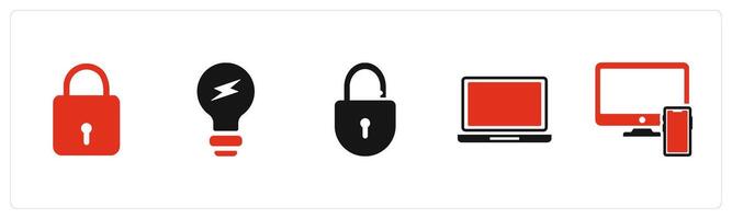 A set of 5 Business icons as lock, idea bulb, open lock vector