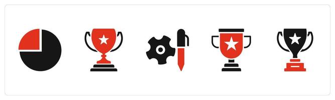 A set of 5 Business icons as pie chart, trophy cup, edit settings vector