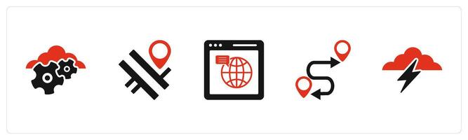 A set of 5 Business icons as cloud settings, road map, web browser vector
