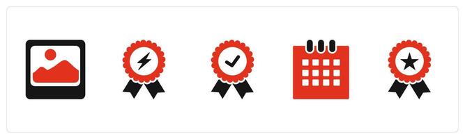 A set of 5 Business icons as gallery, badge with lightning, correct badge vector