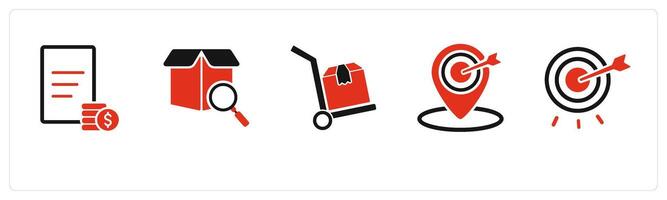 A set of 5 Business icons as invoice, search box, luggage trolley vector