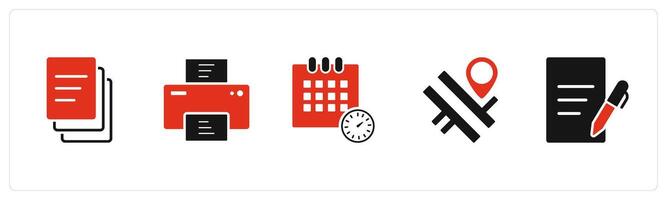 A set of 5 Business icons as duplicate copy, printer, schedule vector