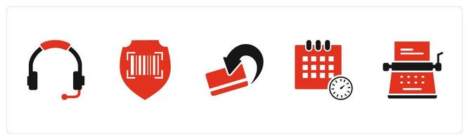 A set of 5 Business icons as headphone, bar code security, card cashback vector