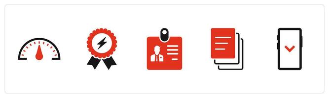 A set of 5 Business icons as speed, badge with lightning, id card vector