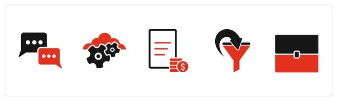 A set of 5 Business icons as chat, cloud settings, invoice vector