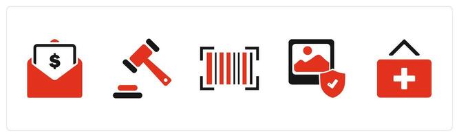 A set of 5 Business icons as salary mail, law, bar code vector