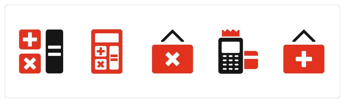A set of 5 Business icons as calculation, calculator, multiply button vector